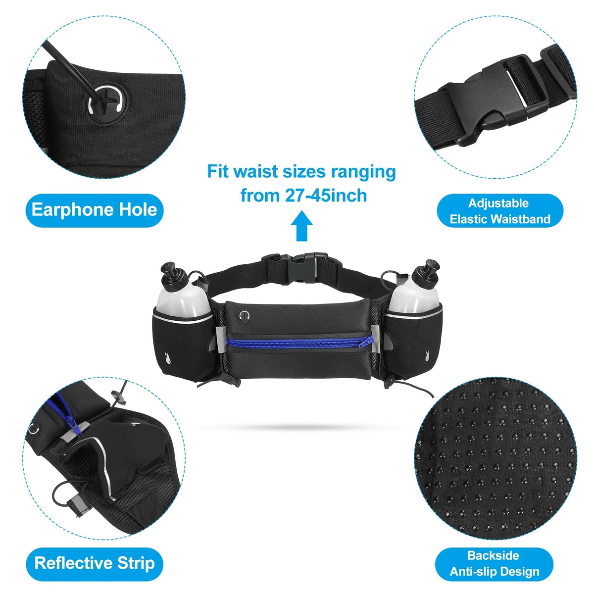 Water Pouch, Bottles, Blue Pack Waist Running Uxcell Running Belt Hydration with Dark