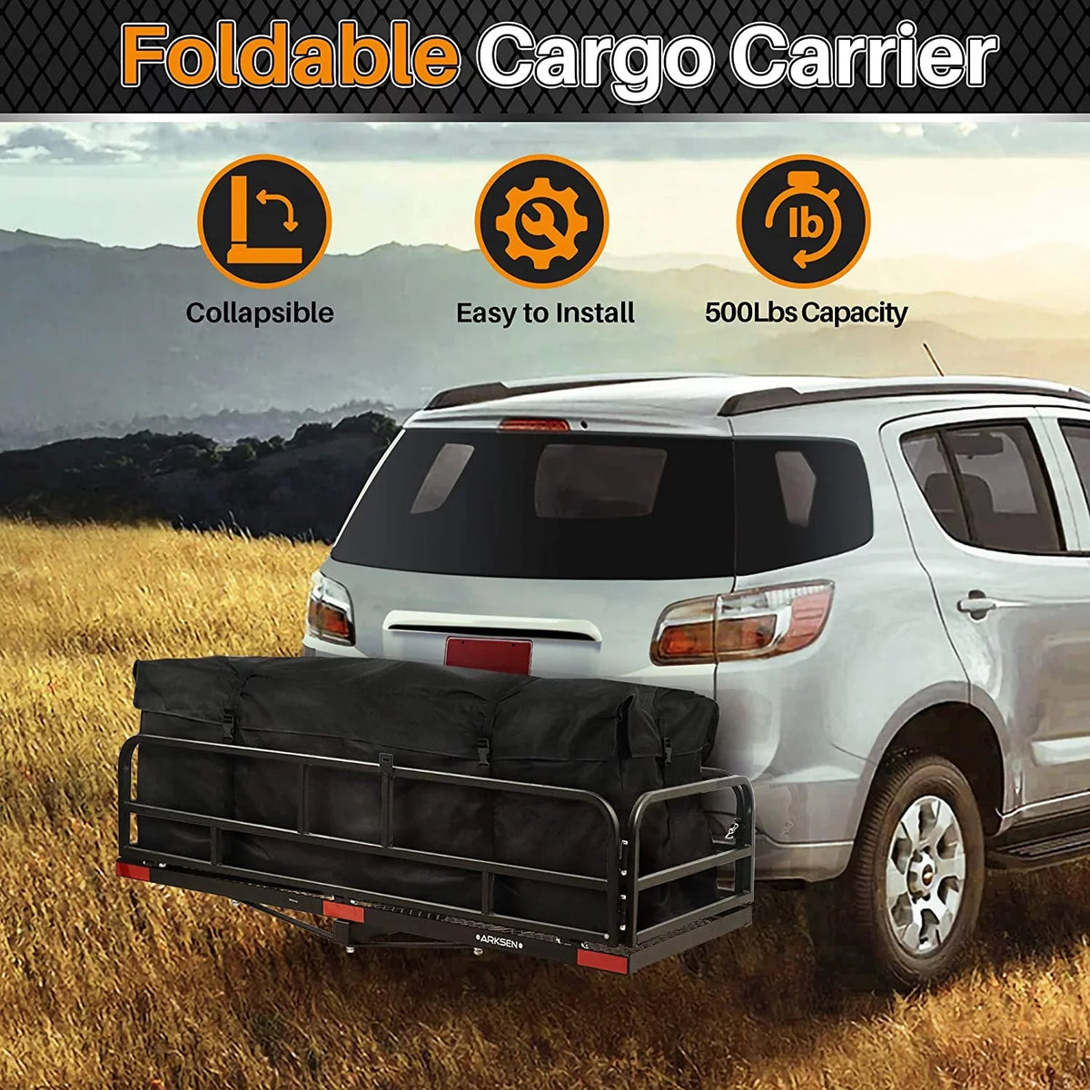 with Waterproof 500 x Fold SUV 2 Carrier Up Inch Bag Traveling Heavy Basket Folding Luggage Inch Lbs Rack Pickup Camping 60 Cargo Hitch 24 for Cargo Capacity Receiver Duty