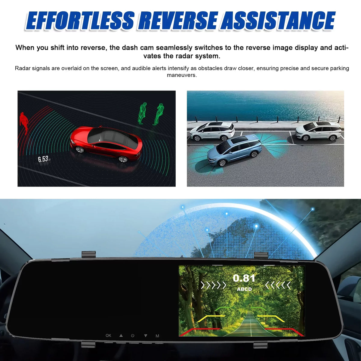 Dual Cam Dash Camera,Camera Camera 4.3 Inch Dazzduo Screen 4.3 Reco Inch Reverse Dash Rear DVR Dash Inch Rear Reverse 4 Radars 1080P Dash Dual Radars Support Screen Rear Rear Camera Radars