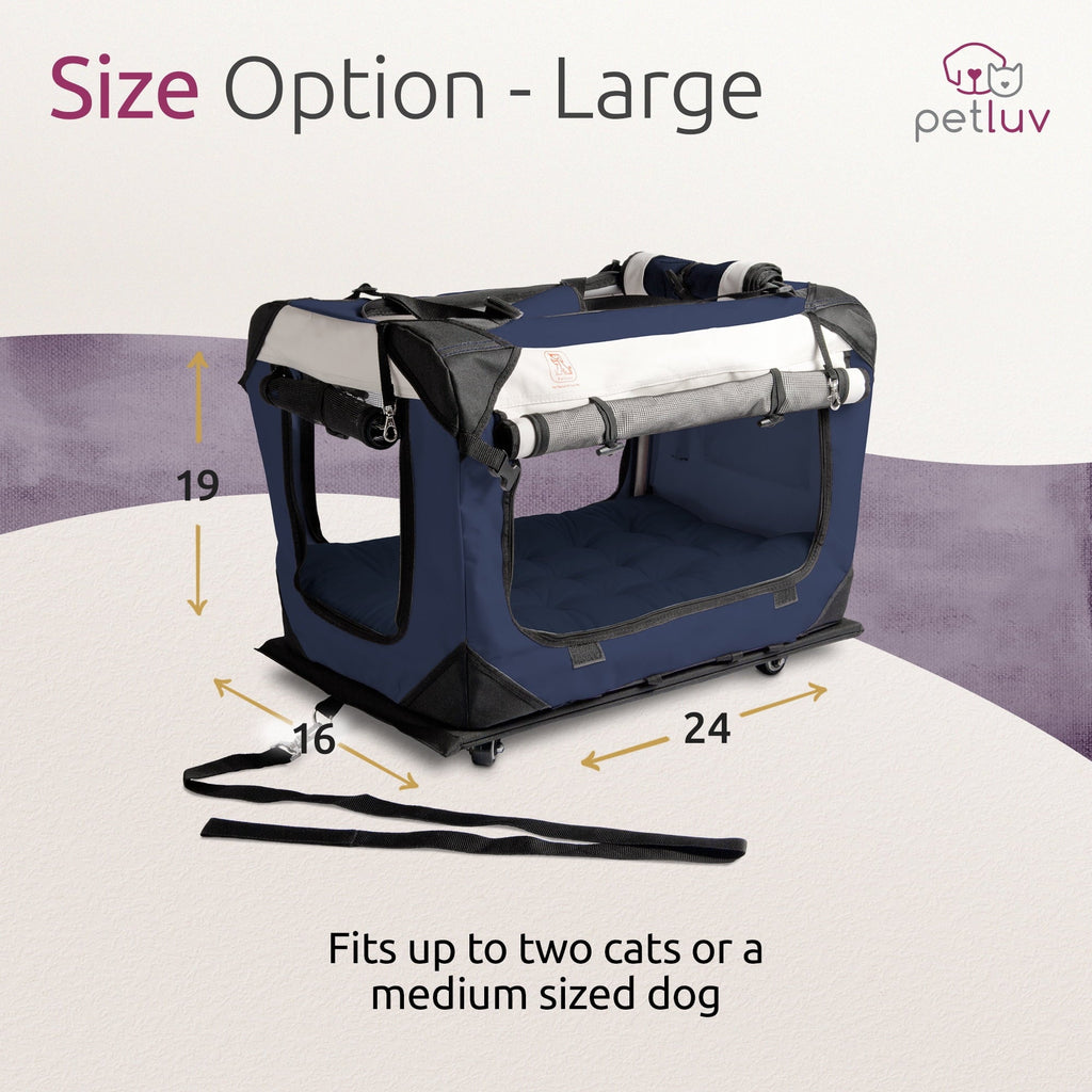 Zippers, Wheels, Crate Privacy Bed, Rolling Plush Travel Windows Soft Cat Sided, Detachable, PetLuv & Pull-Along & on Dog Carrier Locking