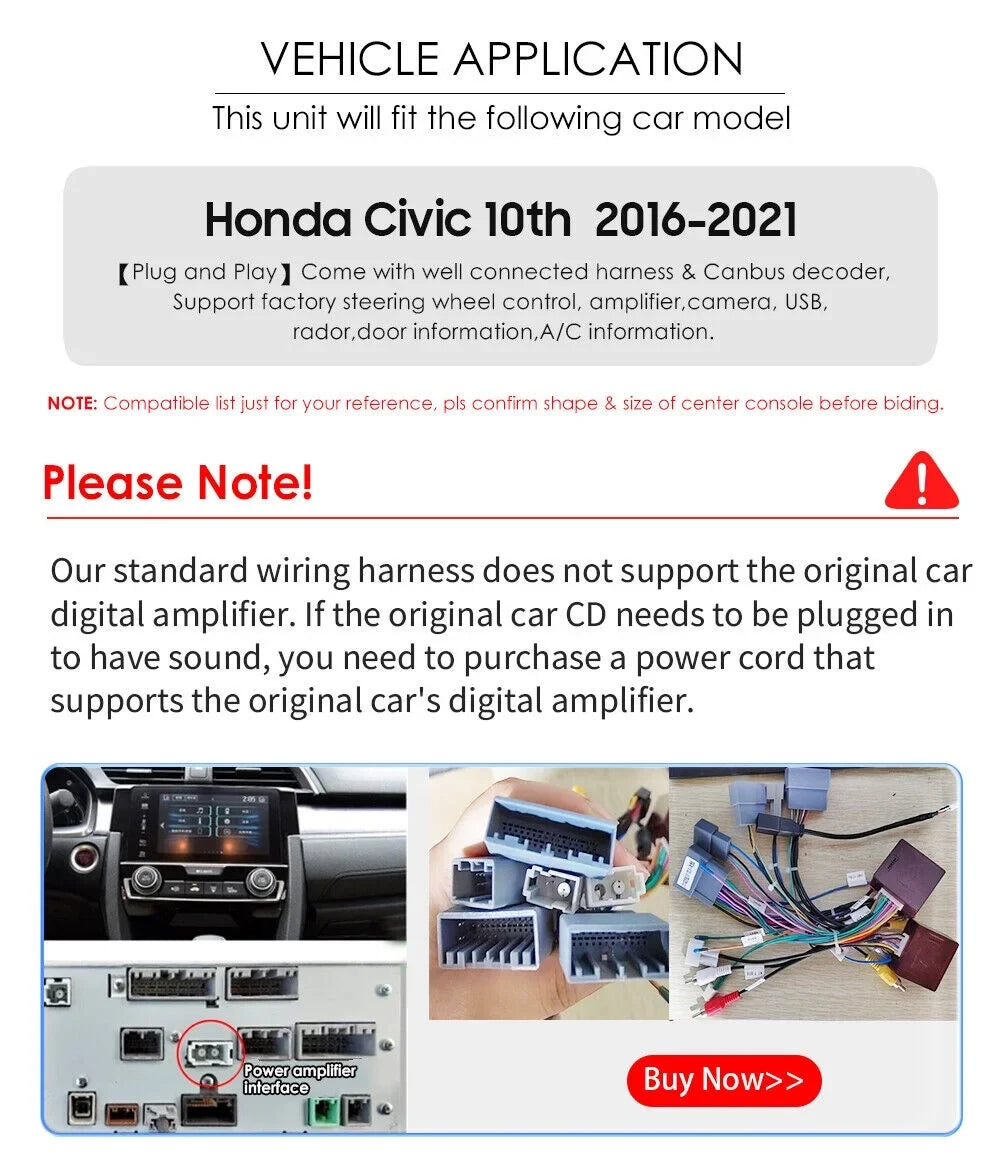ANDROID 4G STEREO HONDA CARPLAY CIVIC 12 CAR GPS RADIO 2016-2020 9" FOR APPLE