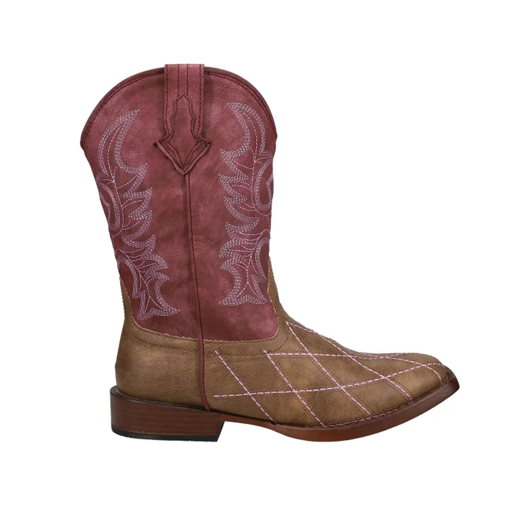 Cross Toe Roper Girls Round Kids Boots Western Cut Mid-Calf Cowboy