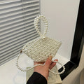 Basket Elegant Style Hollowed-out Women Crossbody Pearl For Beaded Faux Bag Purse moocr Bucket