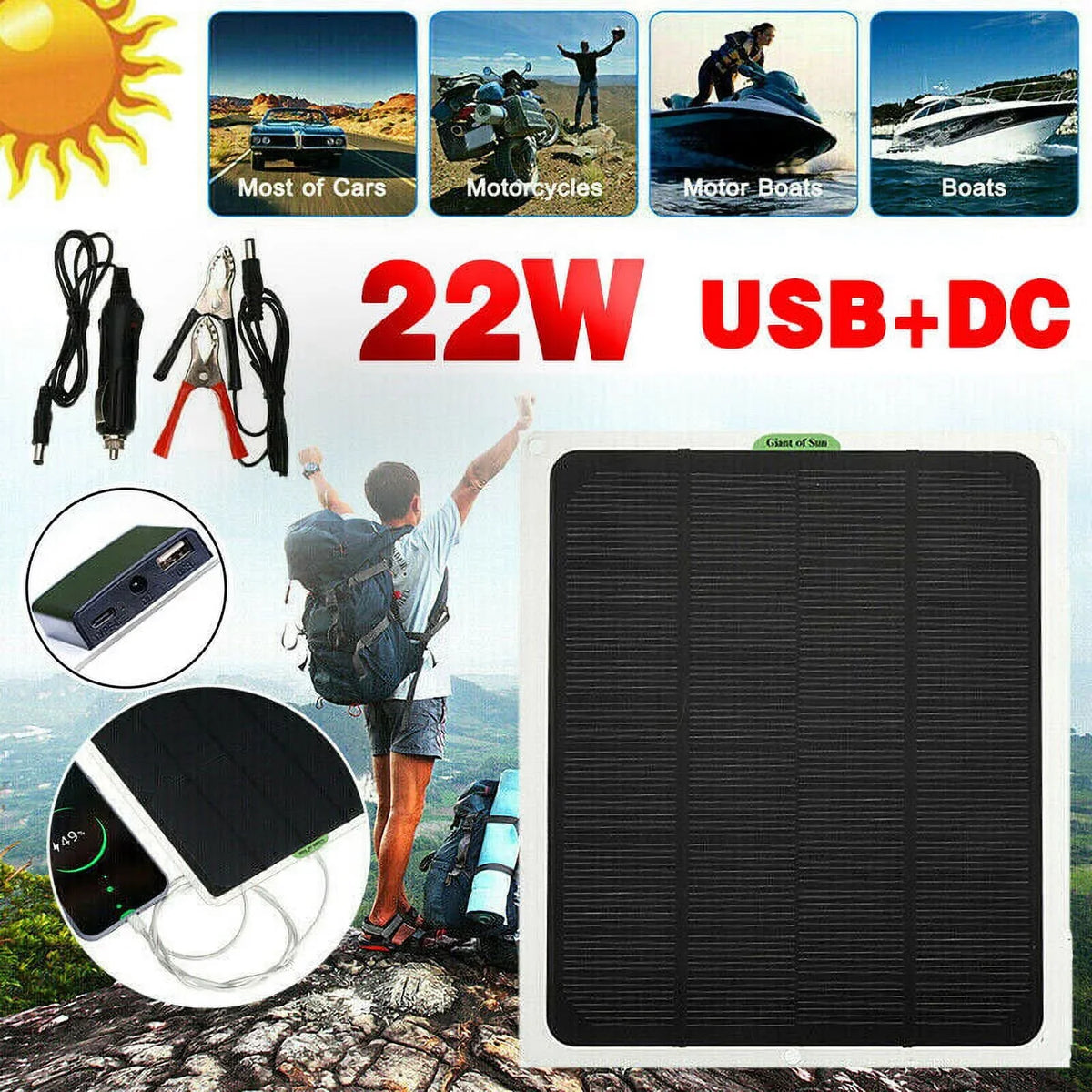 '- Charger Powered 22W Charge Solar RV, - Charger & Intelligent Automobile Panel-Built Solar etc… 12V Portable Maintainer MDHAND Battery in for Controller-Solar Car