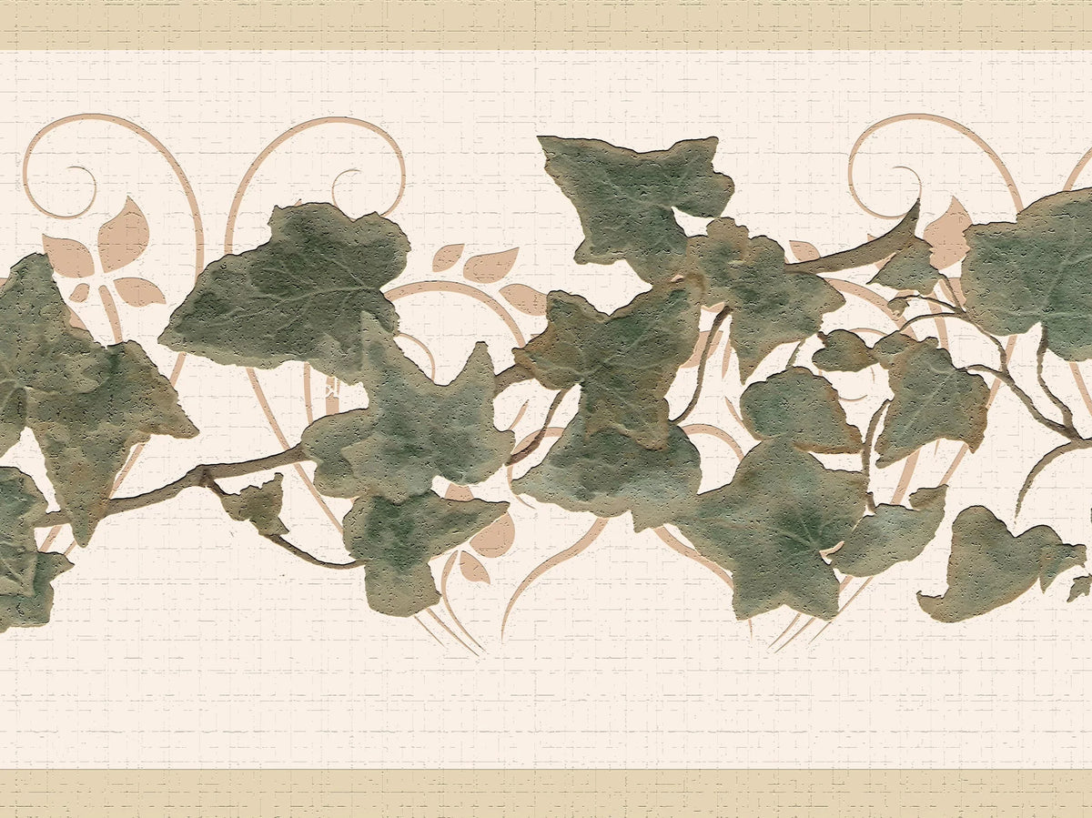Leaves Self ft Design, - Stick Retro Green Vine x 7 Border 15 Peel Dundee Deco's and Wallpaper Wall Beige a Border Adhesive on in, Abstract
