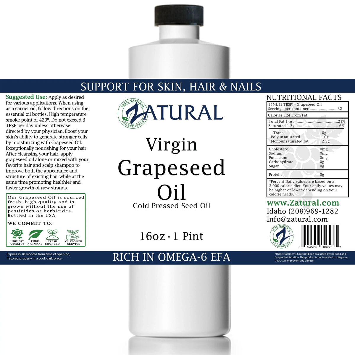 100% Grape Pure Virgin, Seed GrapeSeed Undiluted, Oil Ounce Pressed, Oil-Cold Gallon)) (1 (128