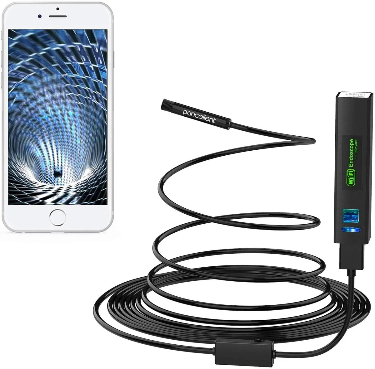 LED Snake Endoscope with for Table Rigid 8 Camera Cable Ipad (5 HD FT) Camera Light PC WiFi Android Metes,16.5 Pancellent iPhone Wireless 1200P Inspection Smartphone Borescope
