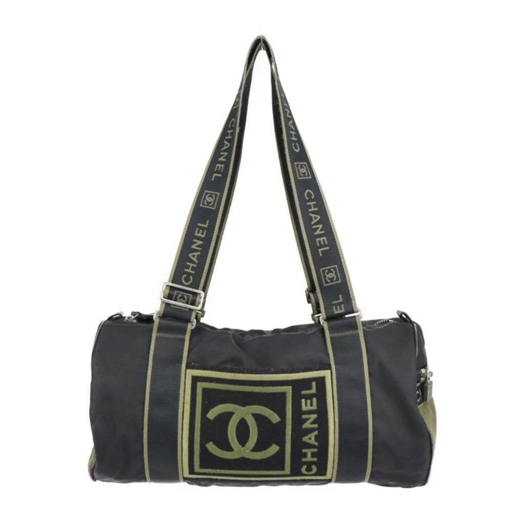 (Fair) Travel Nylon Bag Shoulder Sport Cylindrical Canvas Line Chanel Pre-Owned 10 Boston CHANEL Green Cocomark Khaki Series Round