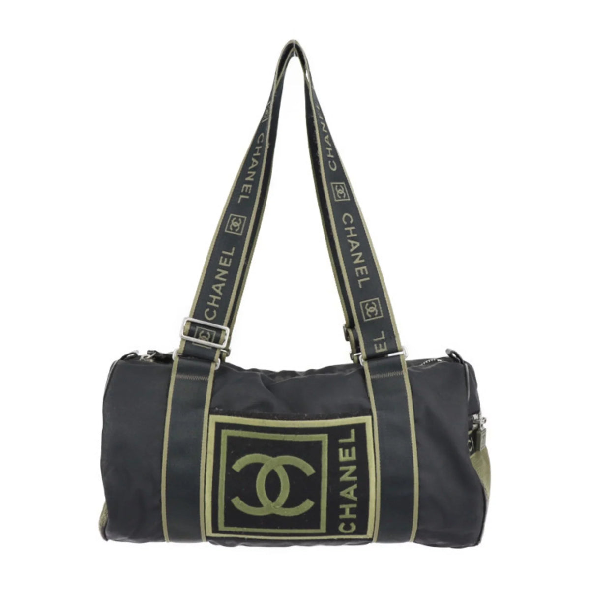 (Fair) Travel Nylon Bag Shoulder Sport Cylindrical Canvas Line Chanel Pre-Owned 10 Boston CHANEL Green Cocomark Khaki Series Round