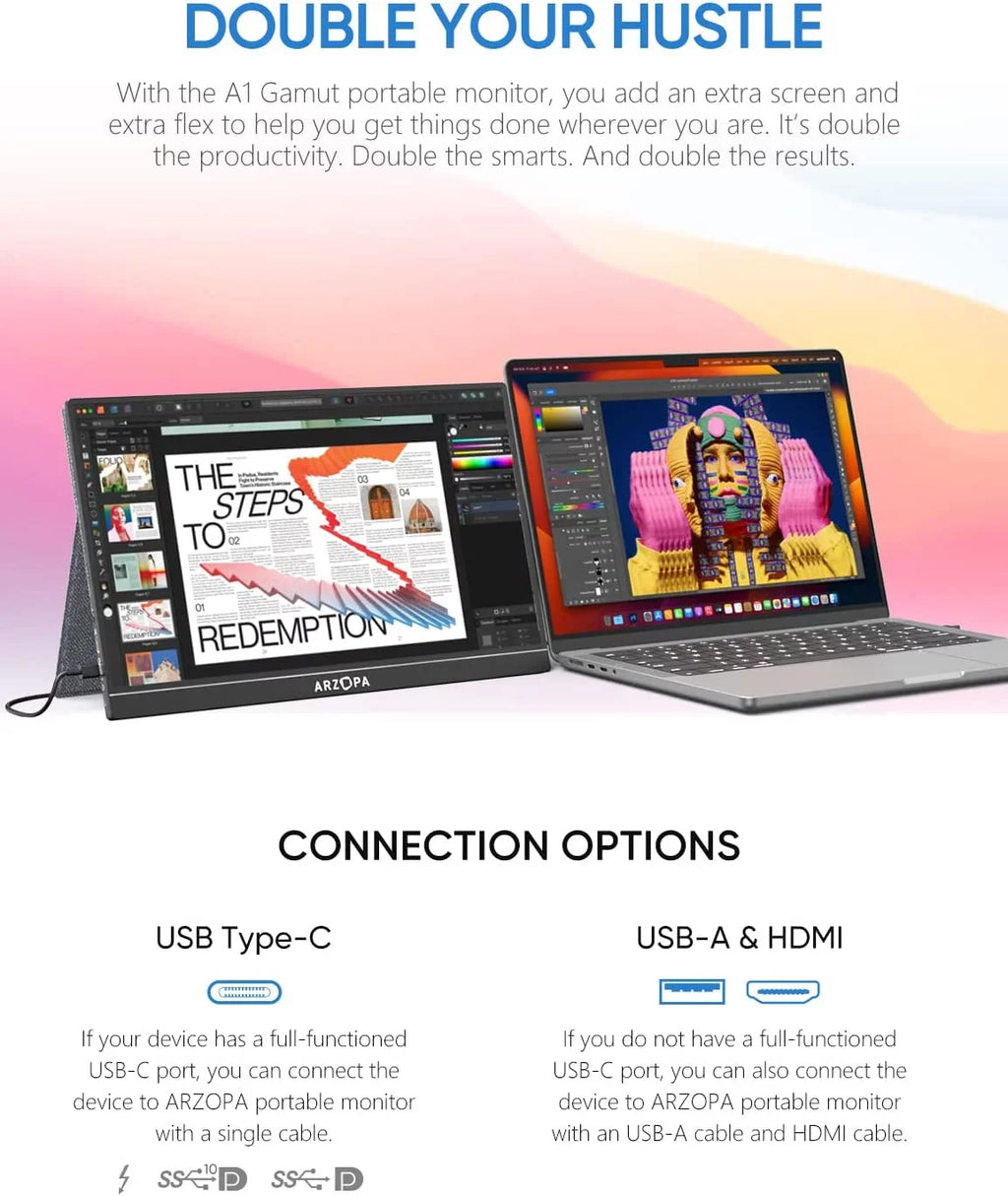 Monitor - 1080P Display GAMUT HDMI Laptop IPS External Screen FHD A1 Computer Monitor USB 15.6'' C Portable Arzopa Portable