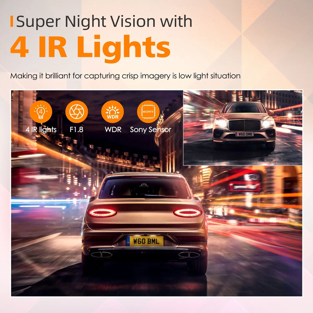 Dash Channel IR Wide Vision,170° GPS Lock, Monitor WDR, Emergency Night Camera Speed Car Parking Camera Angle, Inside Rear and 2K+1080P+2K Front 3 4K TOGUARD