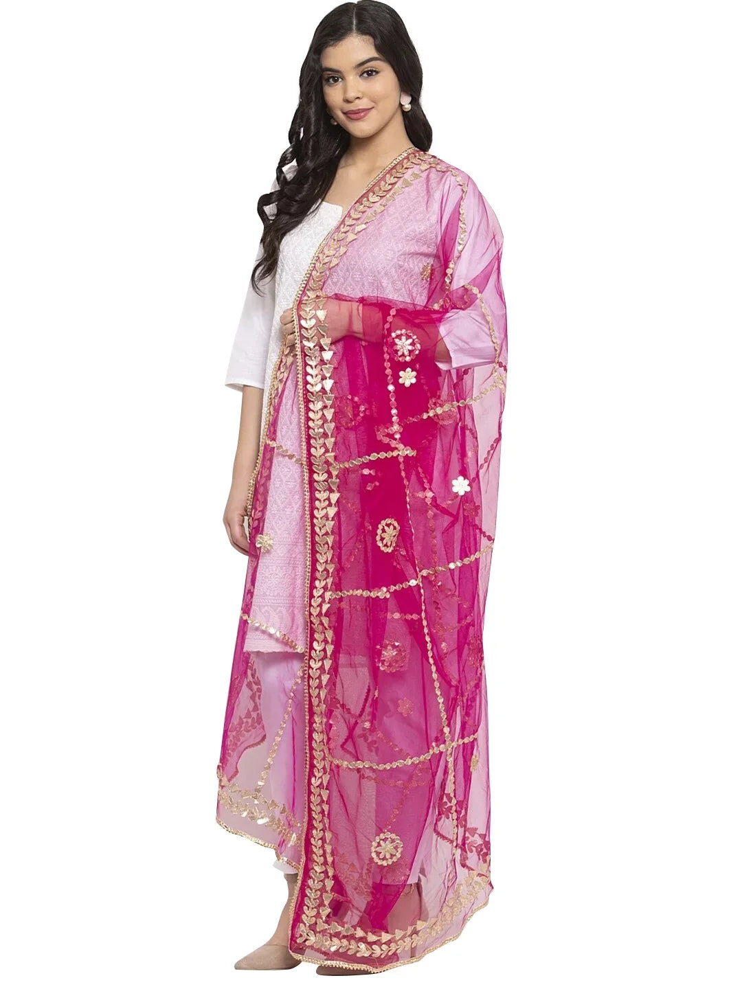 Chunni, Wrap Floral Scarf eloria Stole, Ethnic Magenta Dupatta, Indian Woman's Shawl