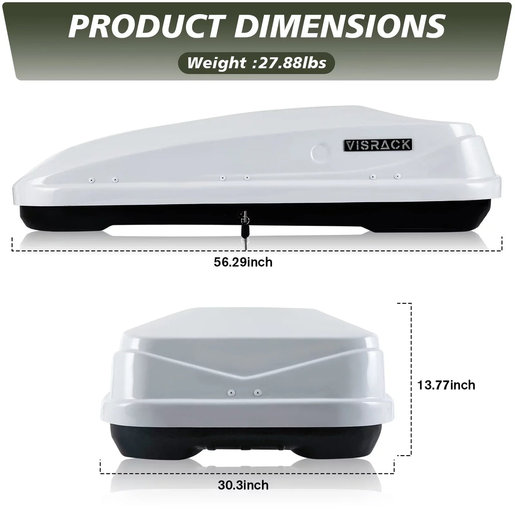 Hard L Rooftop x Box Carrier for with Cargo Waterproof 30.3" Cargo 56.3" Double 13.8" Locks, SUV H, W 13 Large ft³ Rooftop Box Shell Rooftop Cargo x White