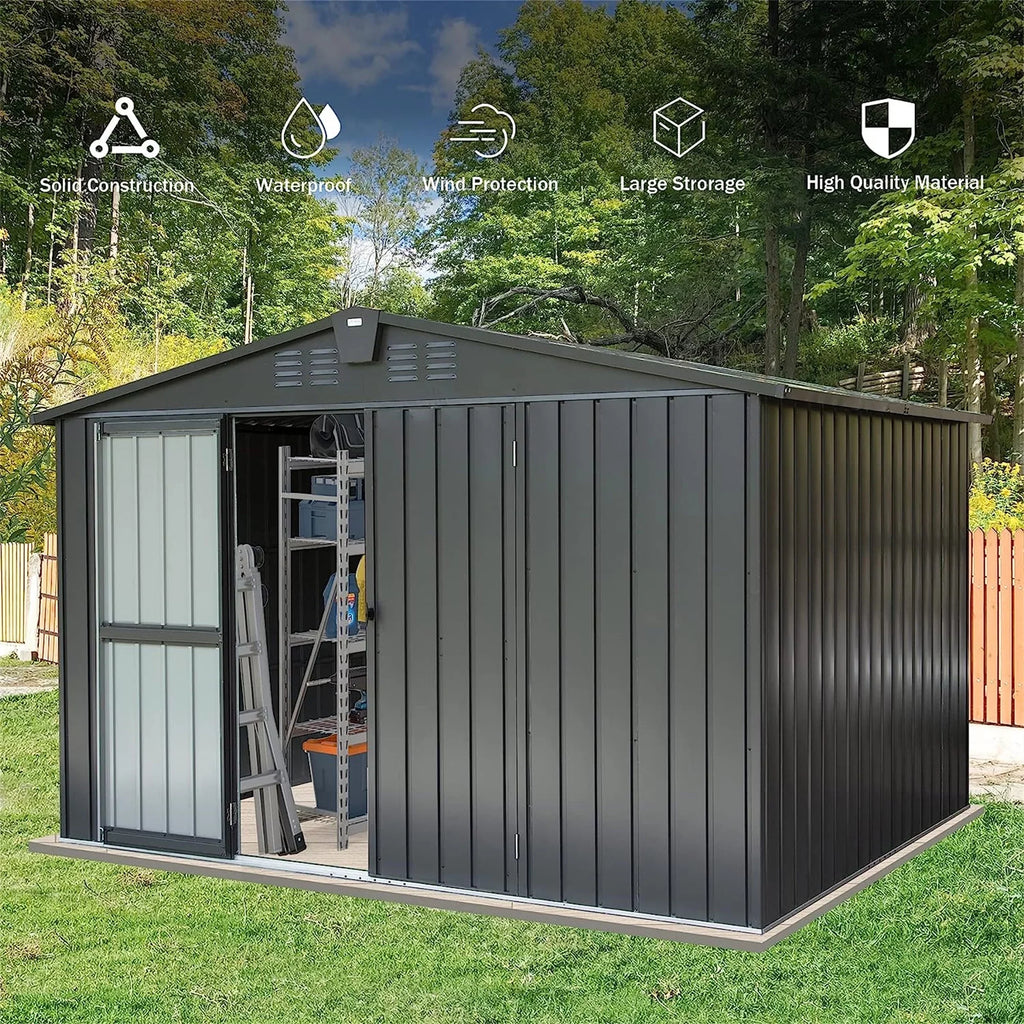 with Outdoor Homiyad for Shed Shed Cabinet for Storage Patio, Backyard, 10'X Door Tools, Steel ) 8', Can, Metal Outdoor Bike, Storage (10X8ft, Garden Galvanized Trash Lockable Lawn