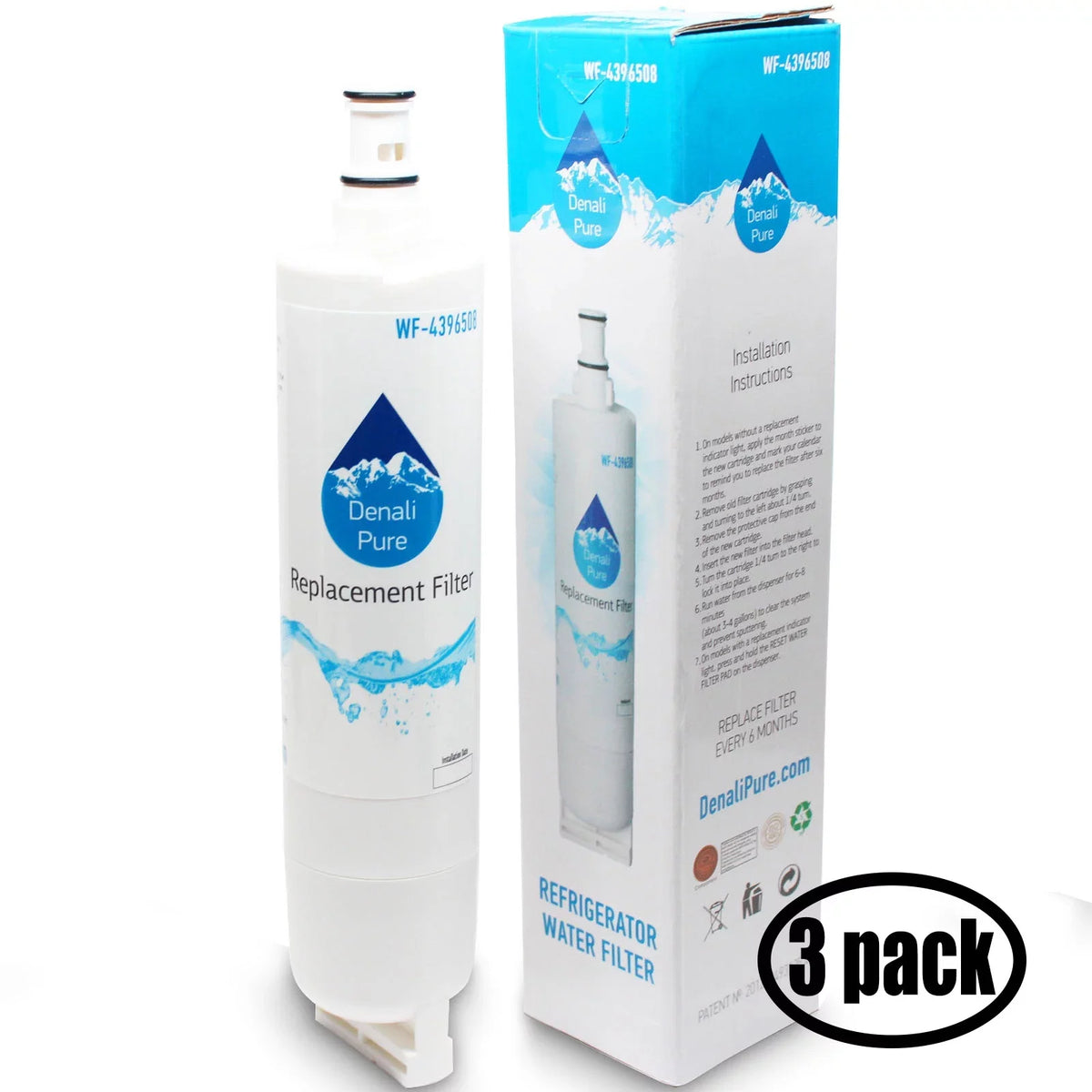 with Whirlpool Water Refrigerator Compatible 4396510 Cartridge Filter 3-Pack Replacement - for Filter Whirlpool Water GS6SHAXKQ01 4396508, Fridge