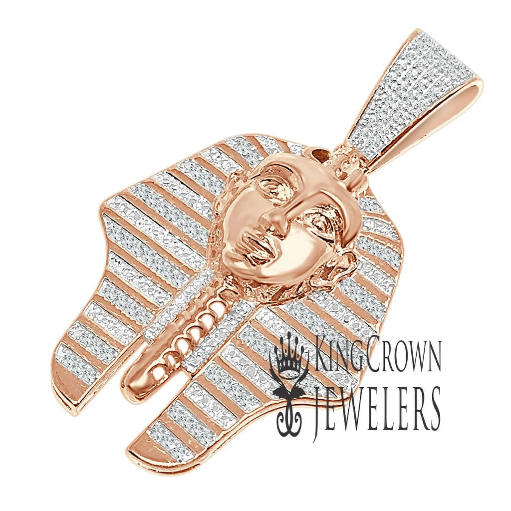 Gold Tut Pharaoh Rose 2'' 10K Pendent King Finish Egyptian Real Charm Diamonds
