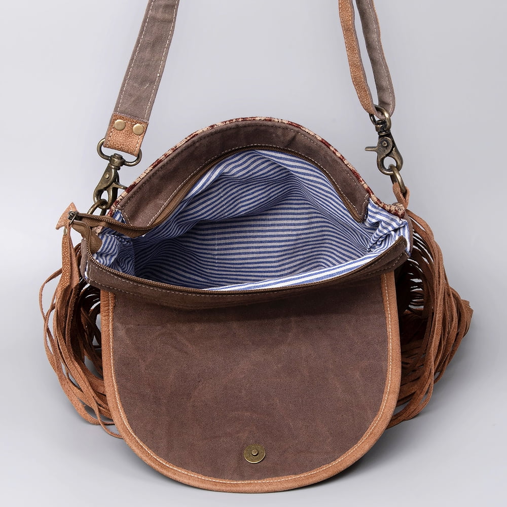 women western Body Upcycled purse Genuine KB KB483 OHLAY Leather handbag Cross Canvas bag Hair-On