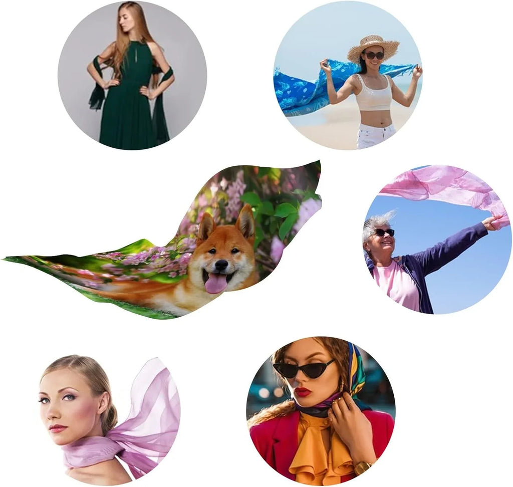 Dog Women In for Wrap Long Girls Scarves Flowers Silk Lightweight Shawl Hyjoy Neck Lying Scarf