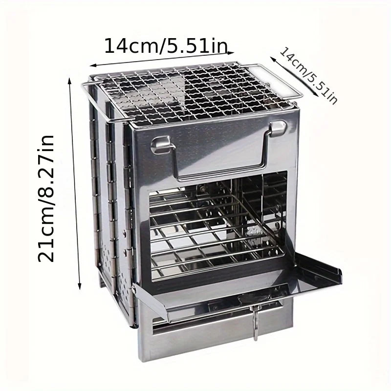 Lightweight Outdoor Burning Backpacking Sturdy Picnic Stove Cooking, Grill Camp Stainless Folding Wood For With Stove For Portable Wood BBQ Steel Camping