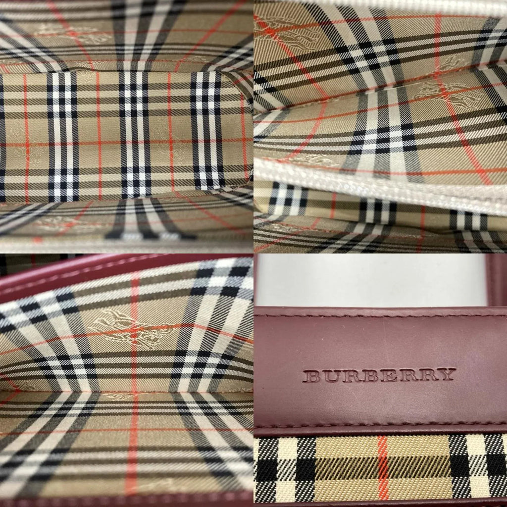 Fashion Leather Pre-Owned Bordeaux USED Ladies Tote Burberry Nova Check Bag Red BURBERRY Handbag (Good) Formal