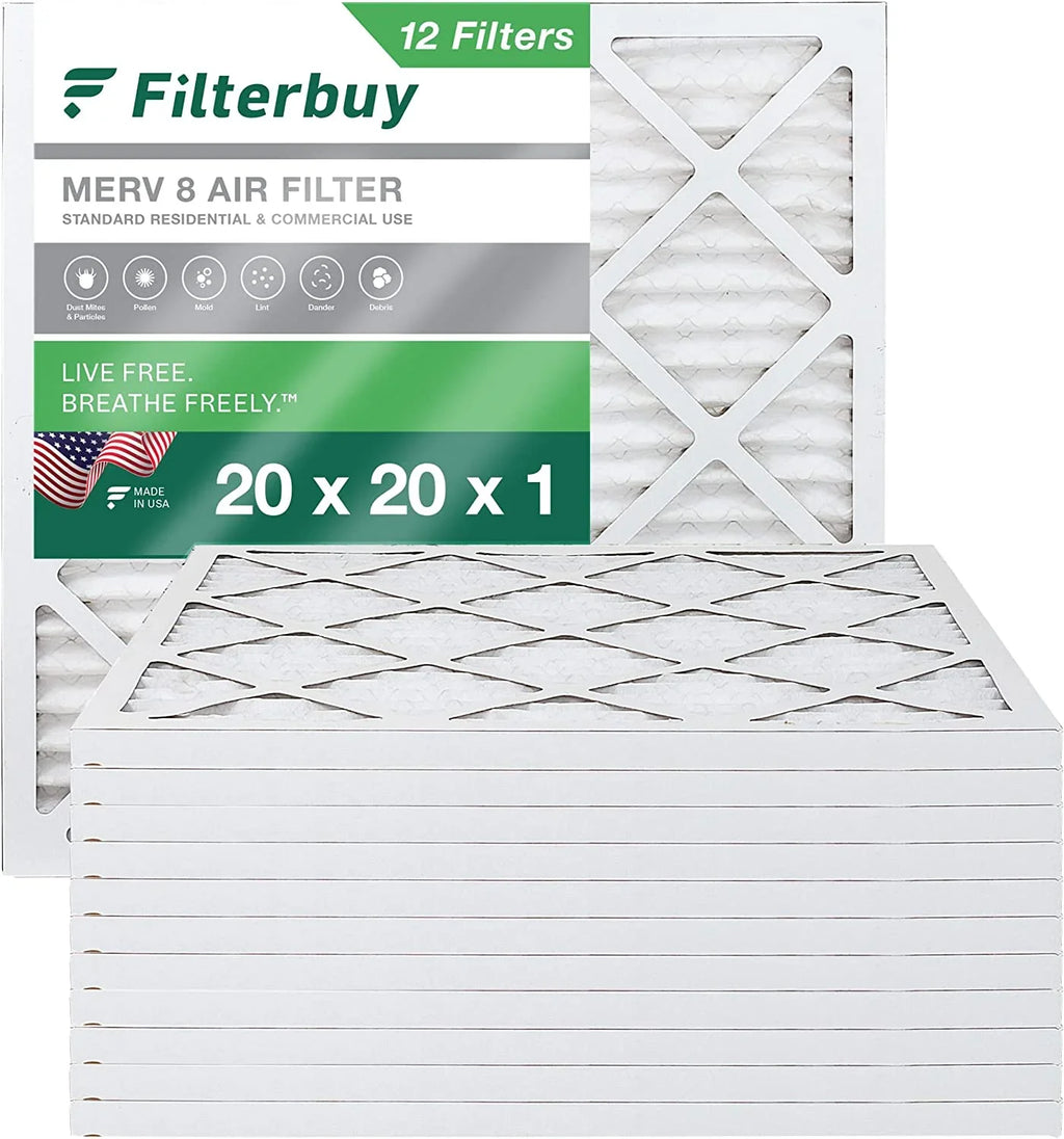 Filterbuy Pleated Filters (12-Pack) Air 20x20x1 MERV Furnace 8 AC HVAC