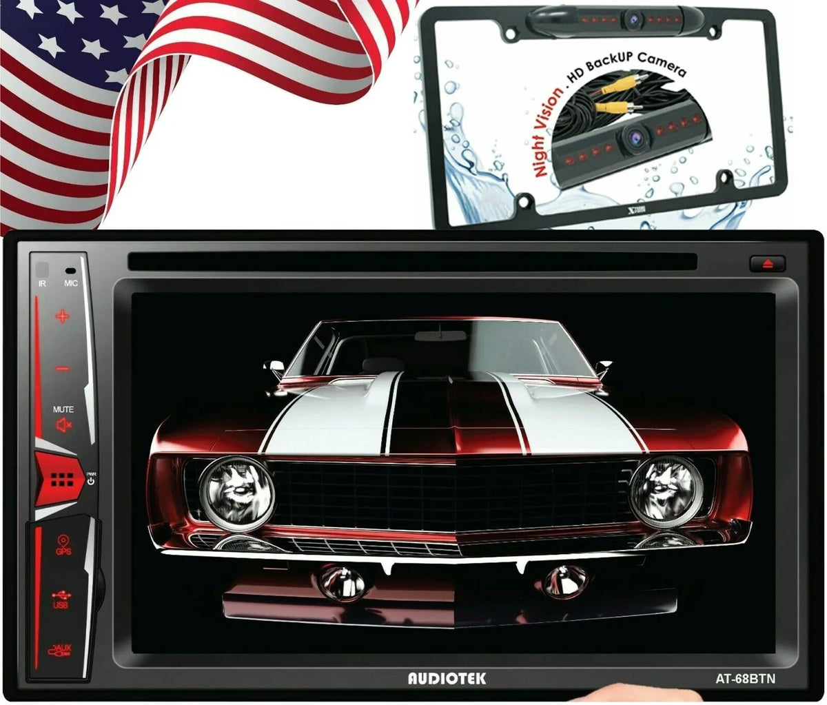 AT-68BTN Link+ License Bundle Rear 6.2" Touch Audiotek Camera Plate Mirror Radio Screen