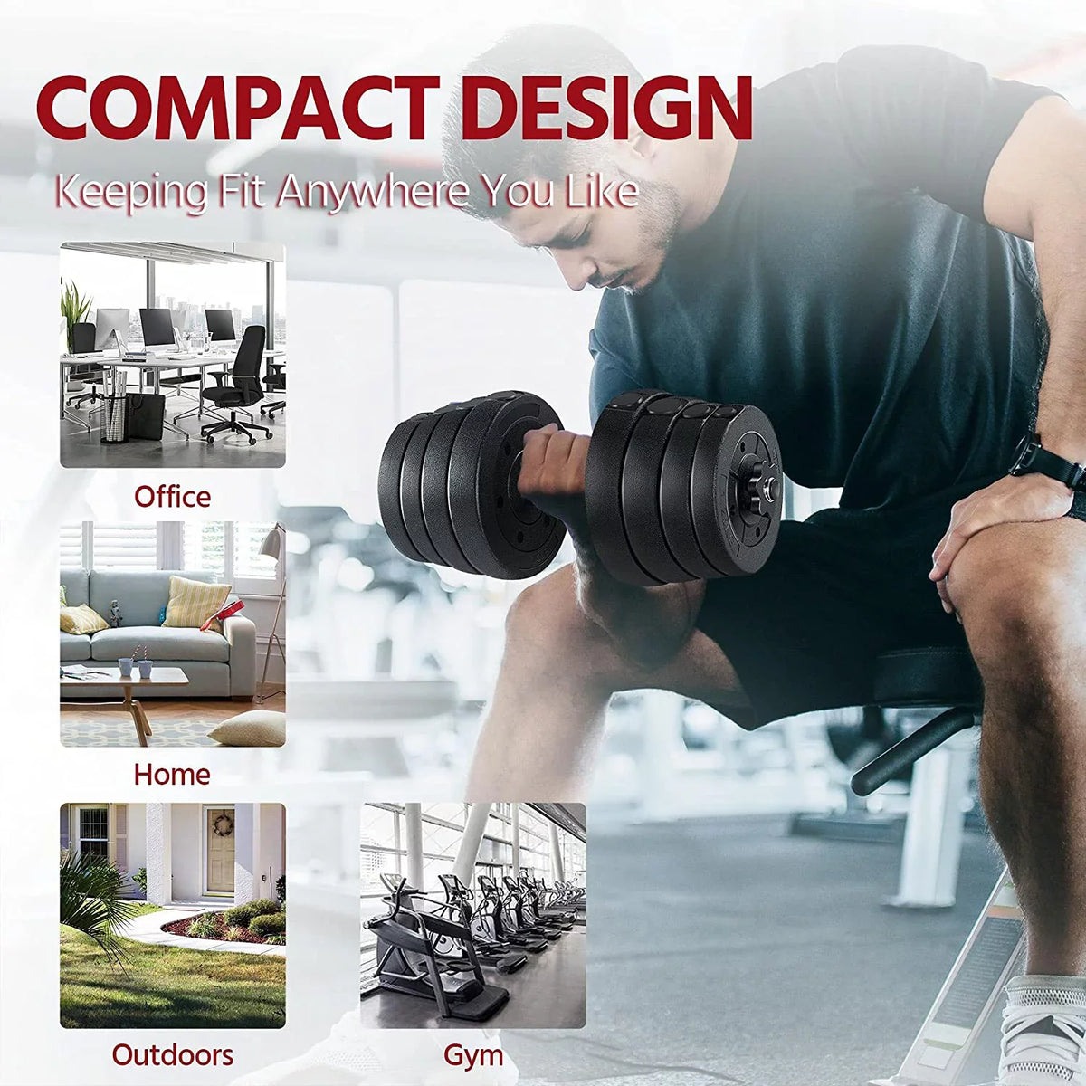 Women Body for Men and Adjustable Training Fitness Set, Gym/home Strength 66LB Weight Dumbbell Plates Barbell Workout Cap
