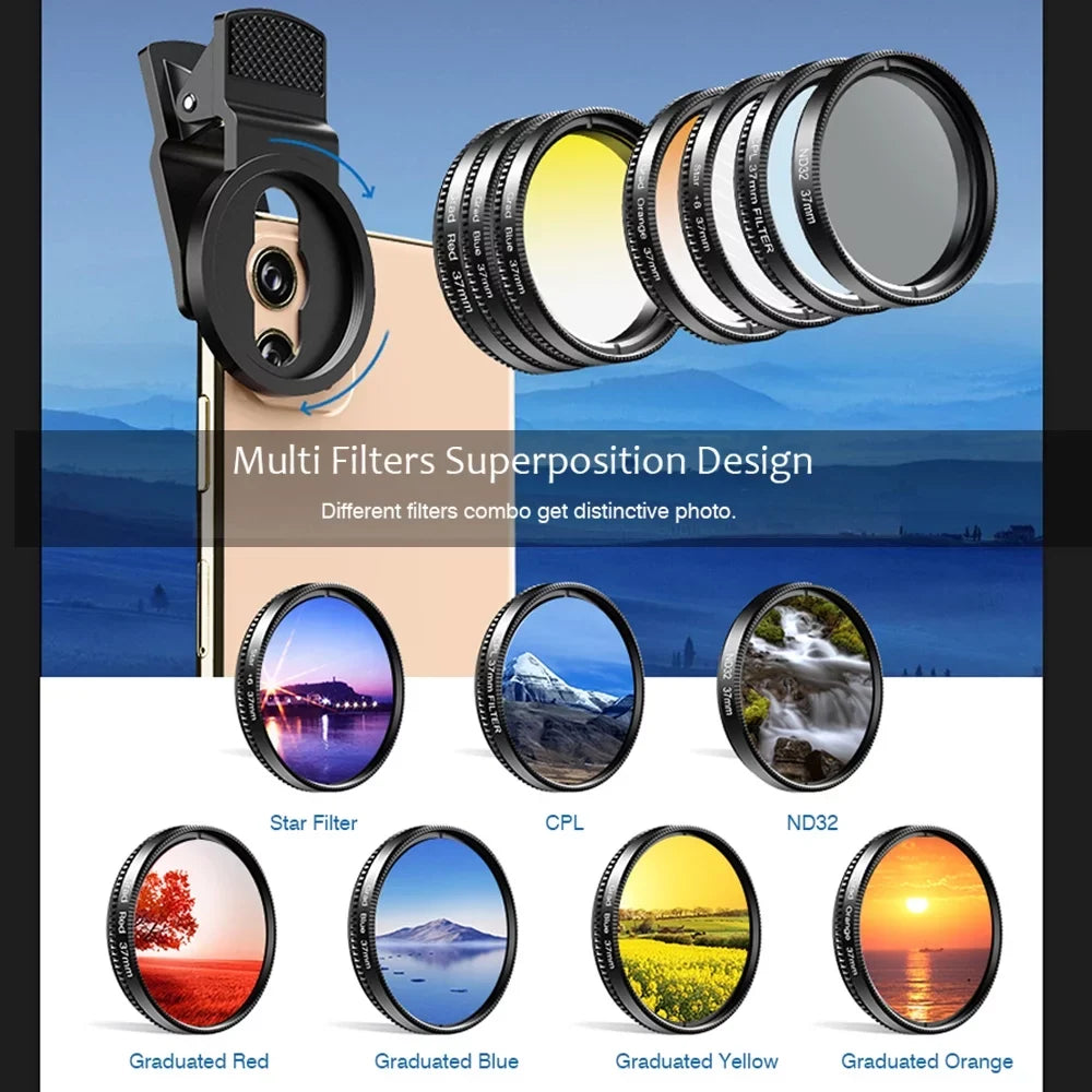 with Graduated Professional Yellow Camera APL-37UV-7G Suitable Kit 7in1 Filter APEXEL and for Most 37mm Star Lenses Phone Orange Red Smartphones Lens CPL 37mm Filters Blue