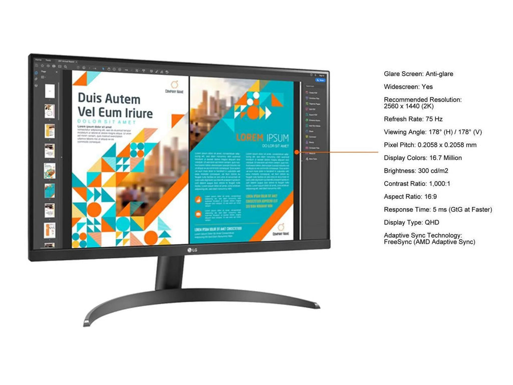 DisplayPort 75Hz FreeSync 24QP500-B AMD HDMI QHD IPS LG 2560 Tilt 1440 x HDR10 VESA 24" 2K Monitor