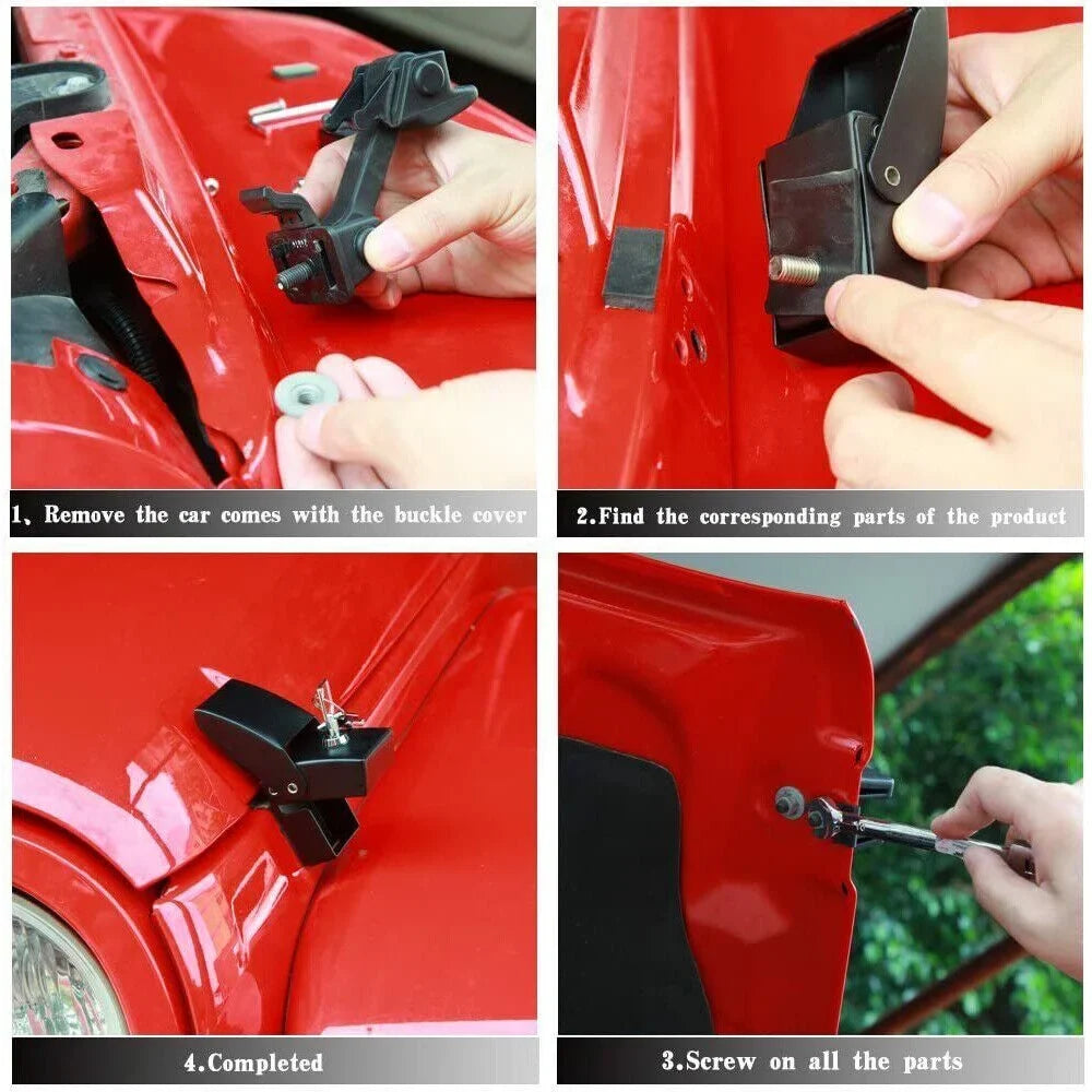 for & Latch Easy JK Wrangler High-Quality Kit Hood JKU Materials Pins - Strong - - Jahy2Tech Locking Jeep Stylish Installation