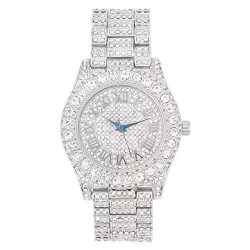 Quartz Lit w/Diamond ST10327RN Out Charles ZZ Out Raymond Wristwatch SLV Matching Cross Blinged Cuban Bracelet Classic Necklace Choose Set SLV Luxury Mens - Iced Set Tennis The - 3pc & (18") Be