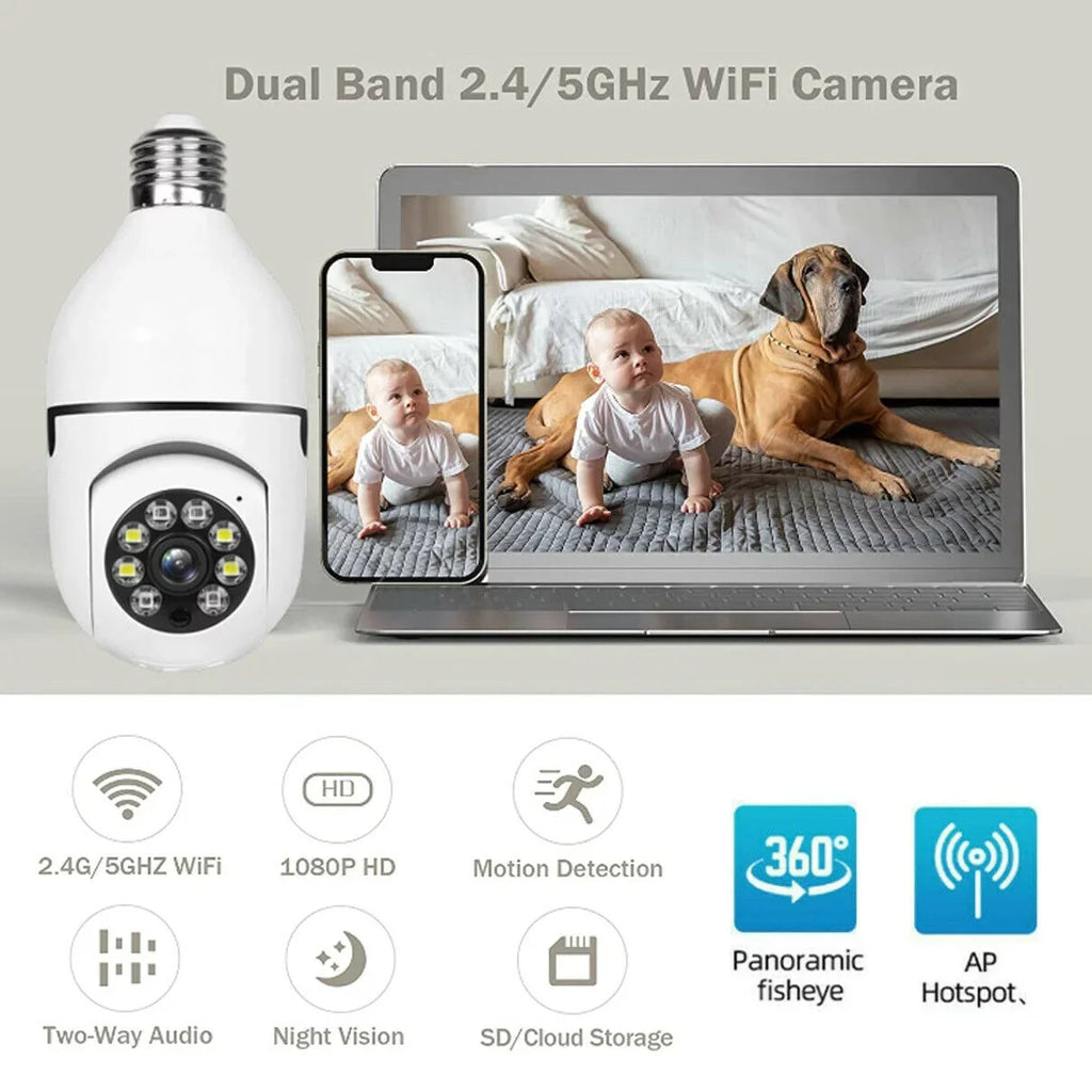 Two Surveillance Bulb Socket Bulb 2.4Ghz Vision/Light Wi-Fi Talk/Night Way &5Ghz 360° Wireless Motion Light Detector Camera IZENGATE E27 2Pack Camera Camera