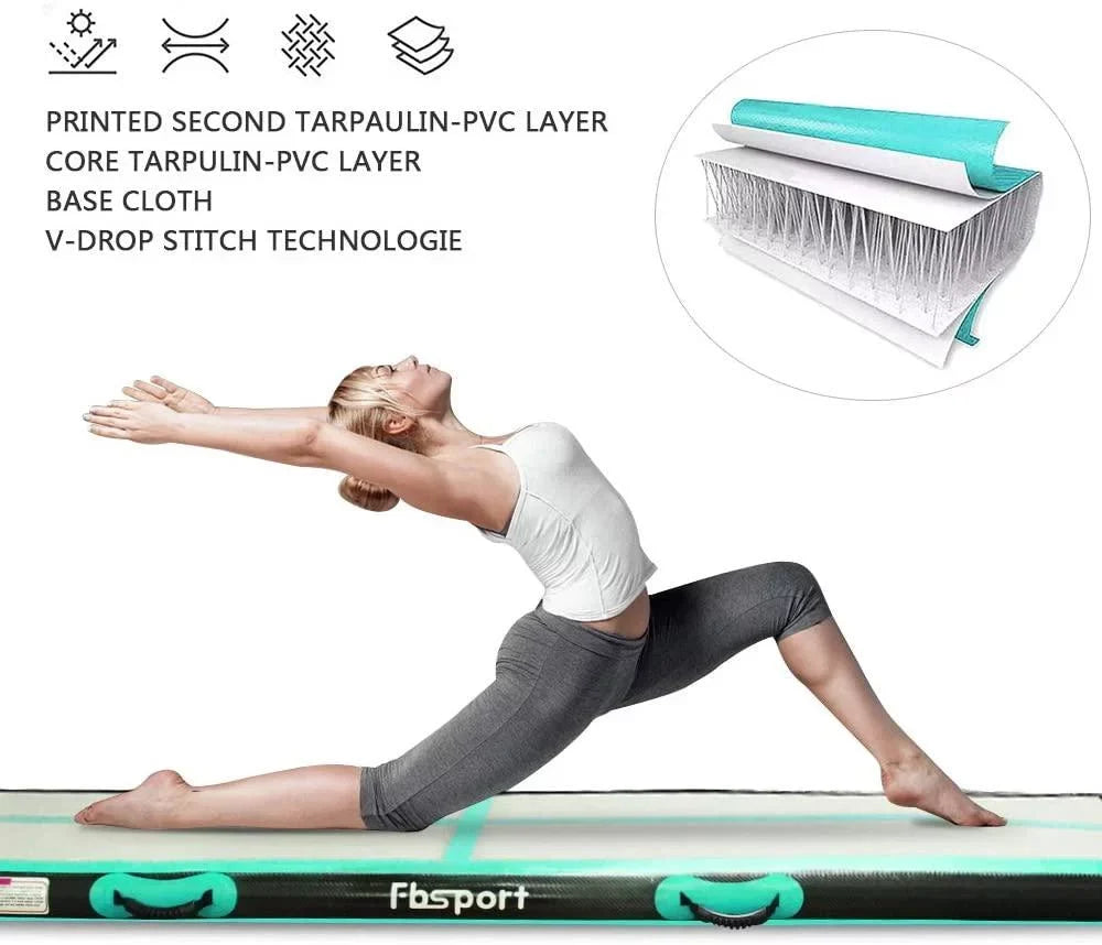 Tumbling Air Mat, FBSPORT Mint Inflatbale Mat, Material Carbon Gymnastic Green 20ft Fiber Track Exercise