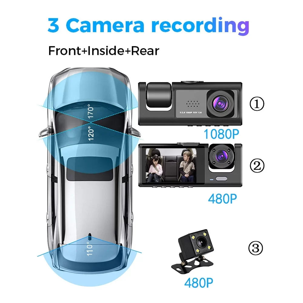 Clear Auto Car Safety Cam Camera with 3 Driving Recorder ammoon Video WiFi, Dash for