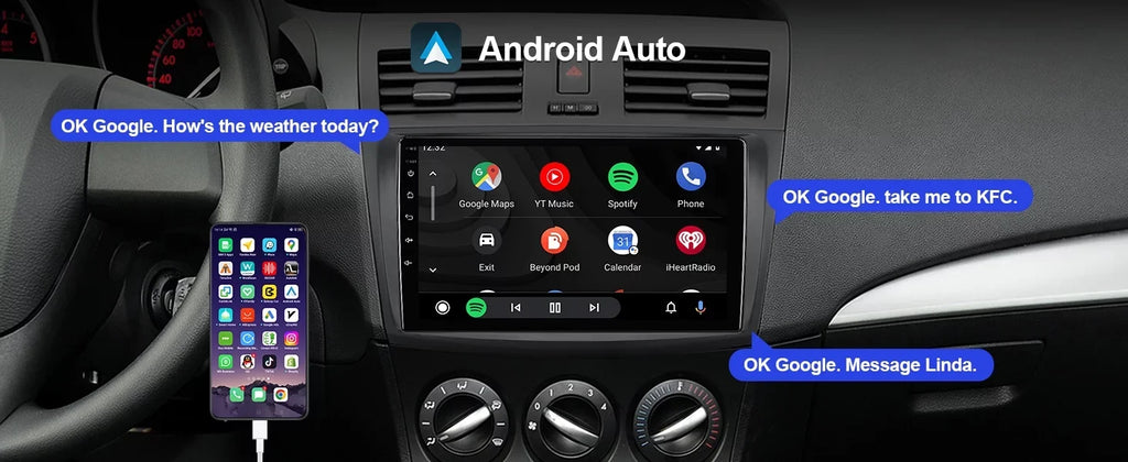 Double Android Built-in stereo Din 3 Carplay/Android 2011 Car Wireless Radio 10 9 Auto/GPS/Bluetooth/FM/AUX-in/Steering Control 2012 2+32G Mazda 2013 for 2010 Wheel Inch TouchScreen with Backup Camera
