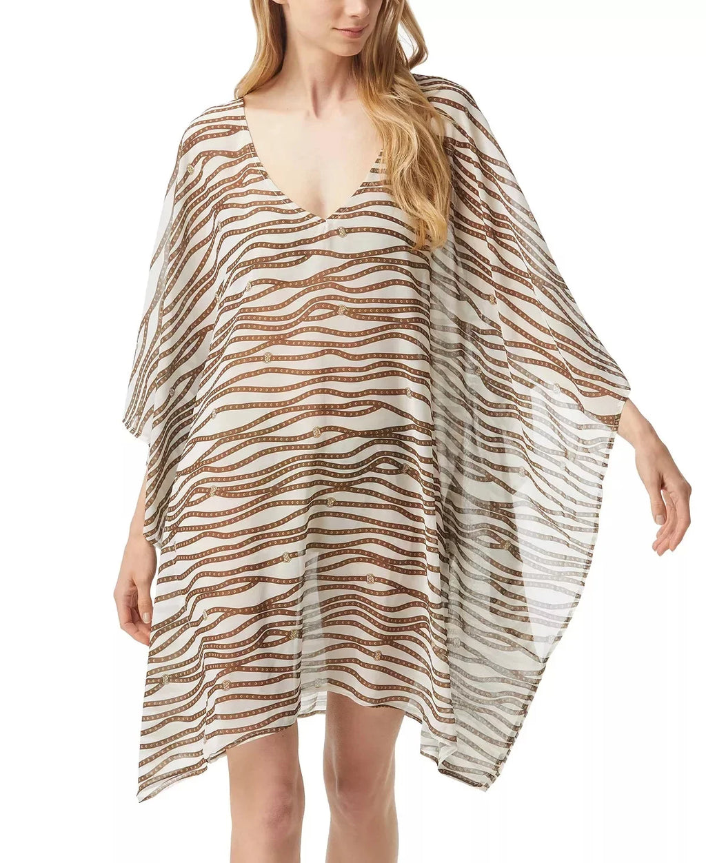 X-Small/Small Caftan Kors BONE Chiffon Cover-up, Logo-Printed US Michael