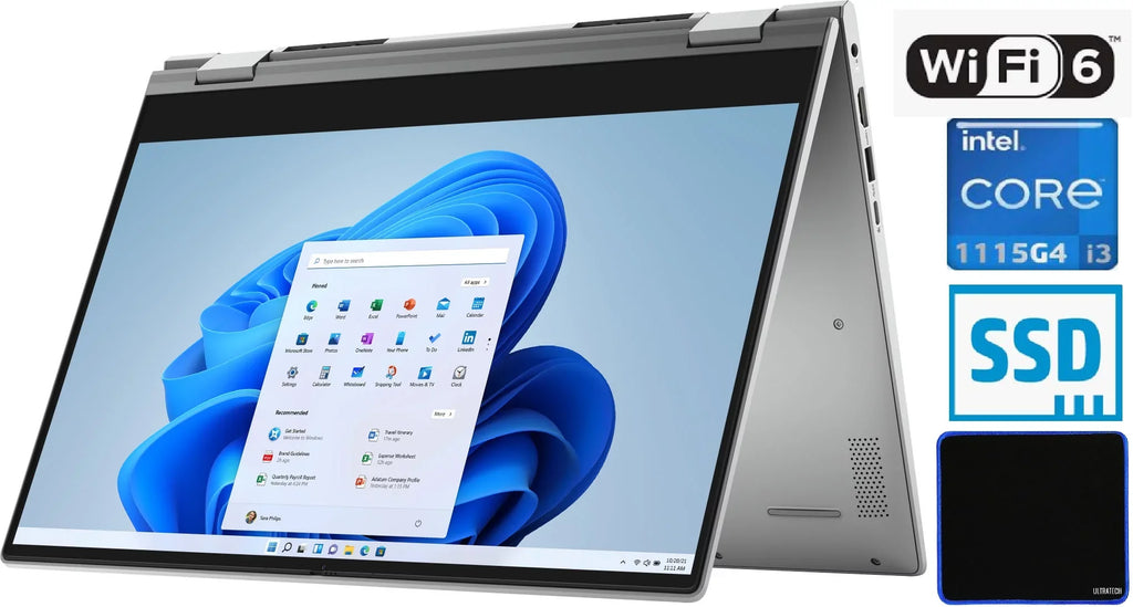 Mouse 8GB DDR4/ HD / Pad UltraTech SSD/ Dell 10/Platinum Webcam/ 6/ Silver/ 14" Touch-Screen Inspiron 256GB Laptop 2-in-1 Bluetooth/ i3-1115G4/ / 11th Intel WiFi Win Bundled Core with Gen 5000