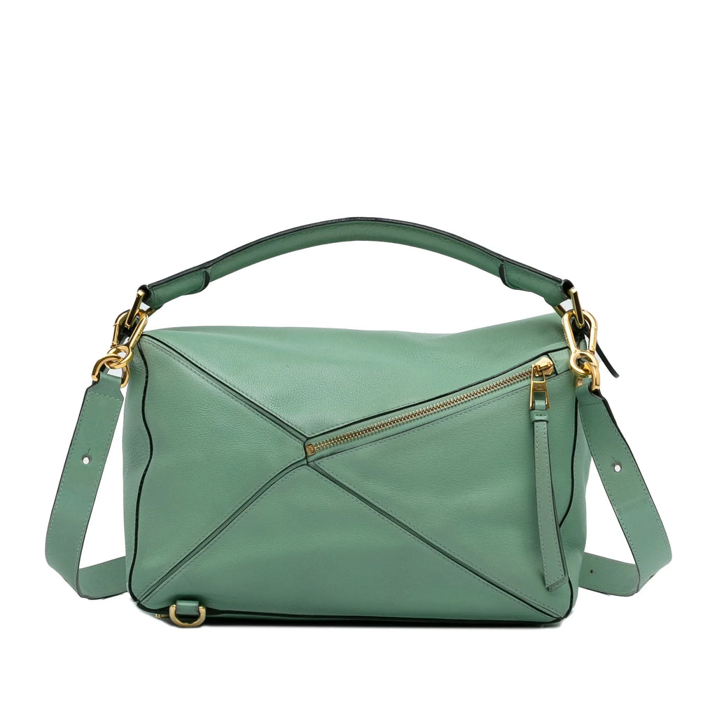 LOEWE (Good) Satchel Puzzle Green Leather Medium Pre-Owned Calf Unisex Authenticated