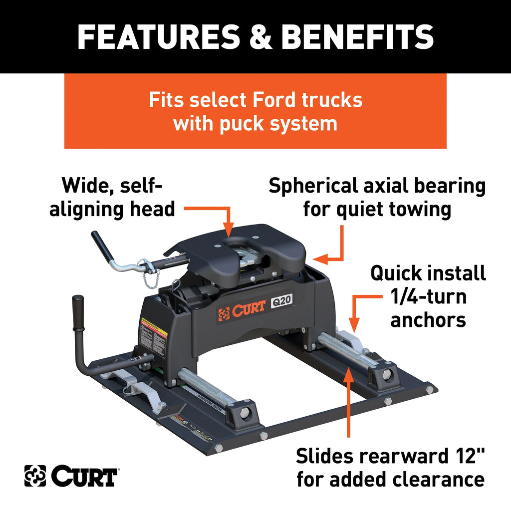 F-250, Select 20,000 Puck CURT Ford Slider Bed Wheel F-450, System F-350, lbs, Hitch, 5th 6.75-Foot 16677 Q20