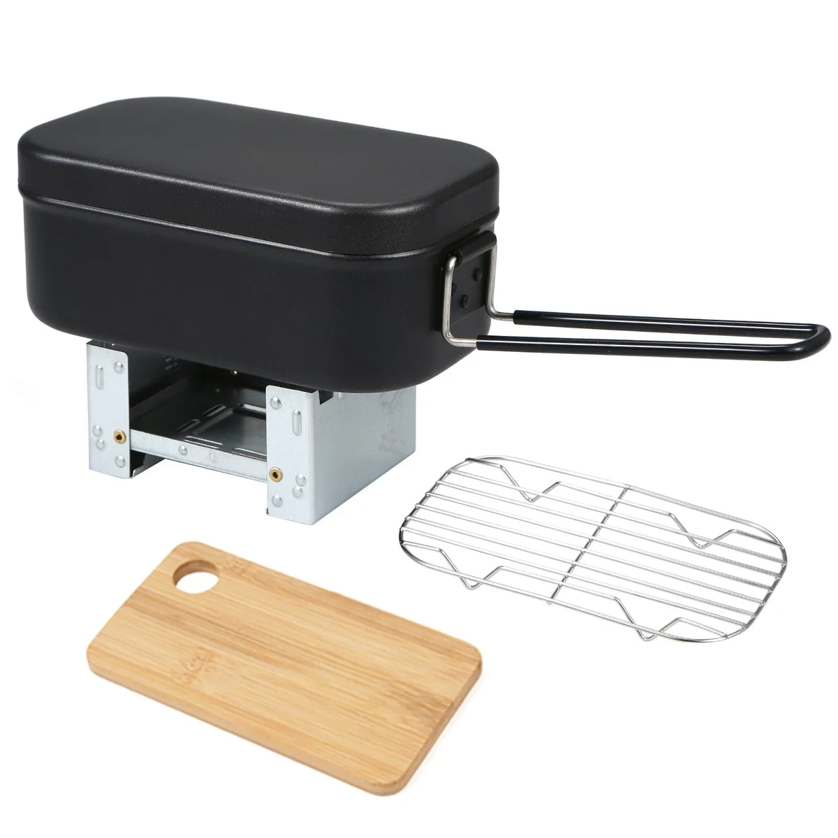 Mountaineering Cookware Mess 4pcs Board Box Cutting with Backpacking Rack Lunch Hiking Fishing 800ml Steaming for Camping Kit