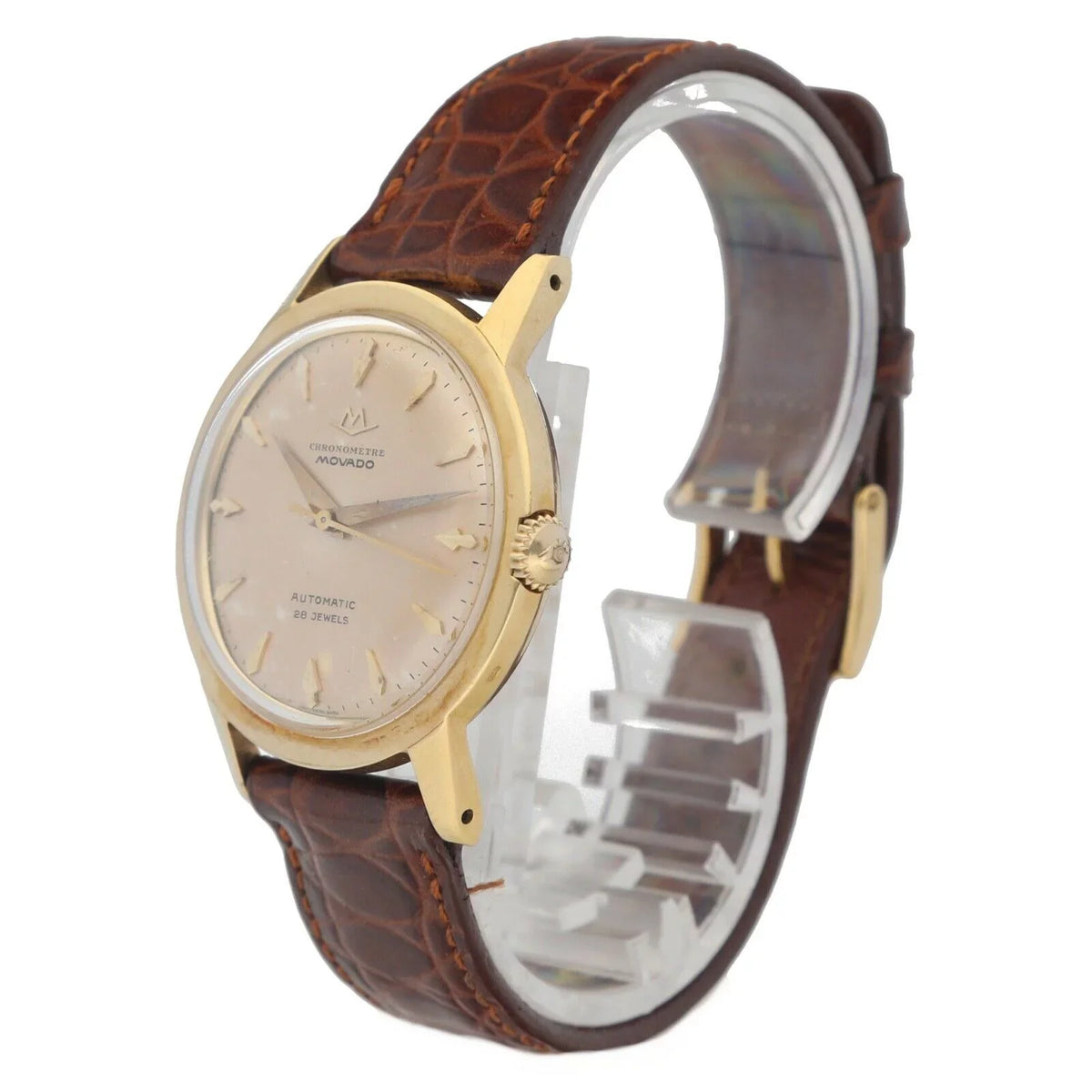 18k Wrist Automatic 34mm Chronometre 1231 Movado Leather Yellow Gold Watch