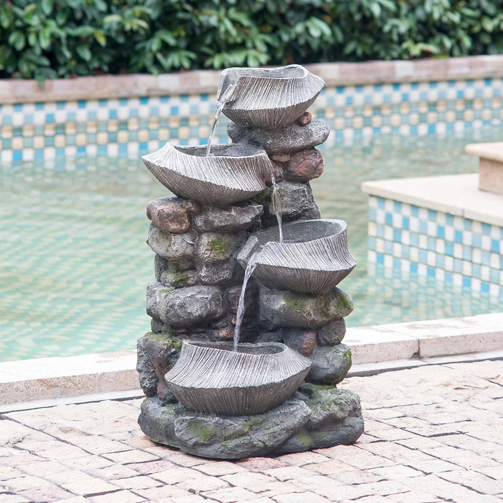 Water Fountain - Experience LED 1 Stone water of with the - cascading - Lights tranquility 35.2