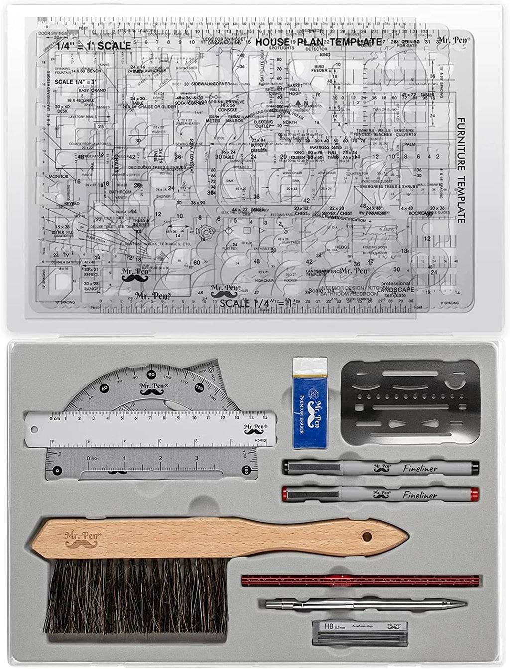 Set, Protractor Set, Compass Professional Set, Drafting Pen- Architect Mr. and Tools Geometry 17 Pcs,