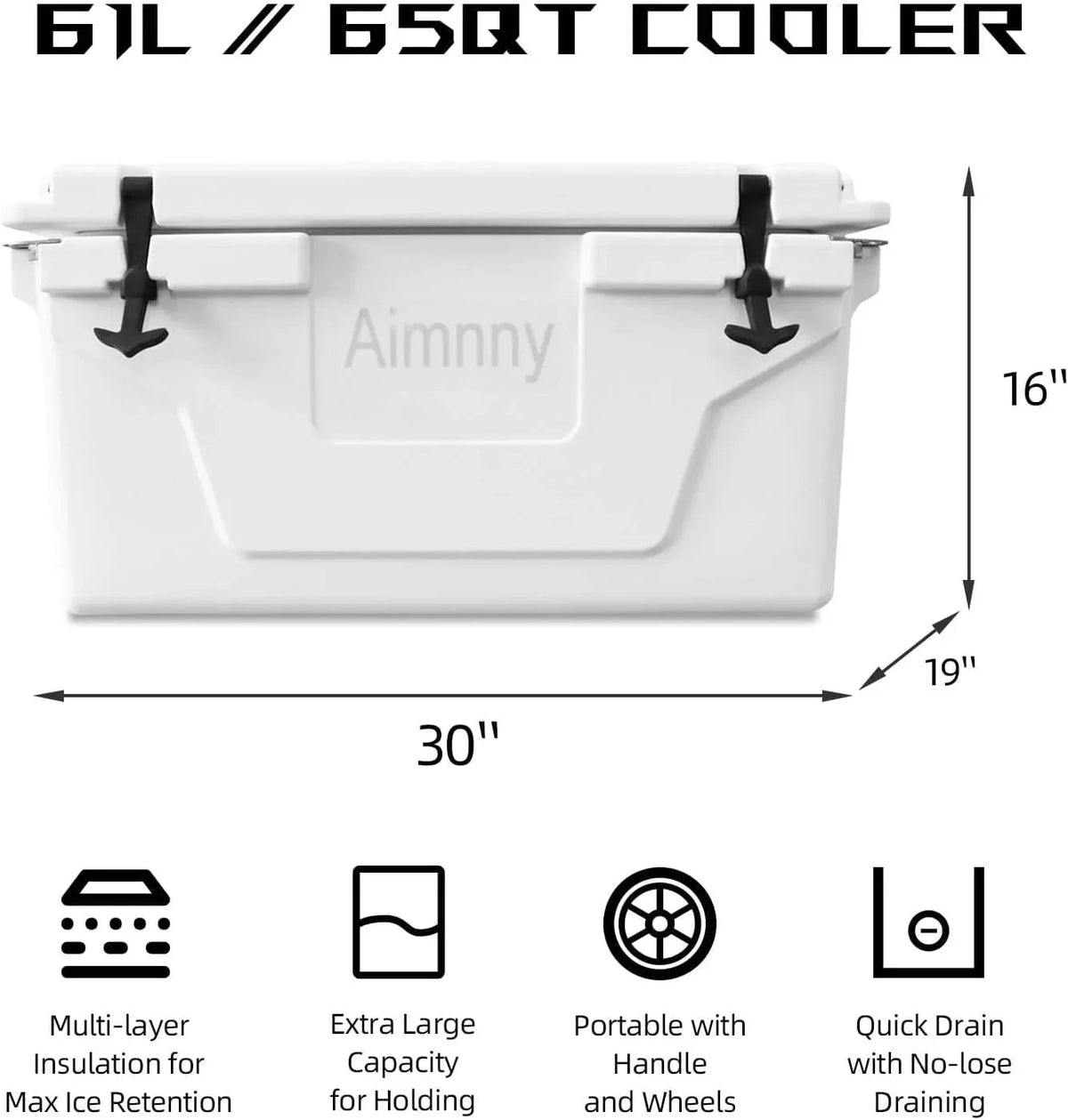 Box Cooler Chest 65QT, Portable Ice Insulated Capacity Extra Large