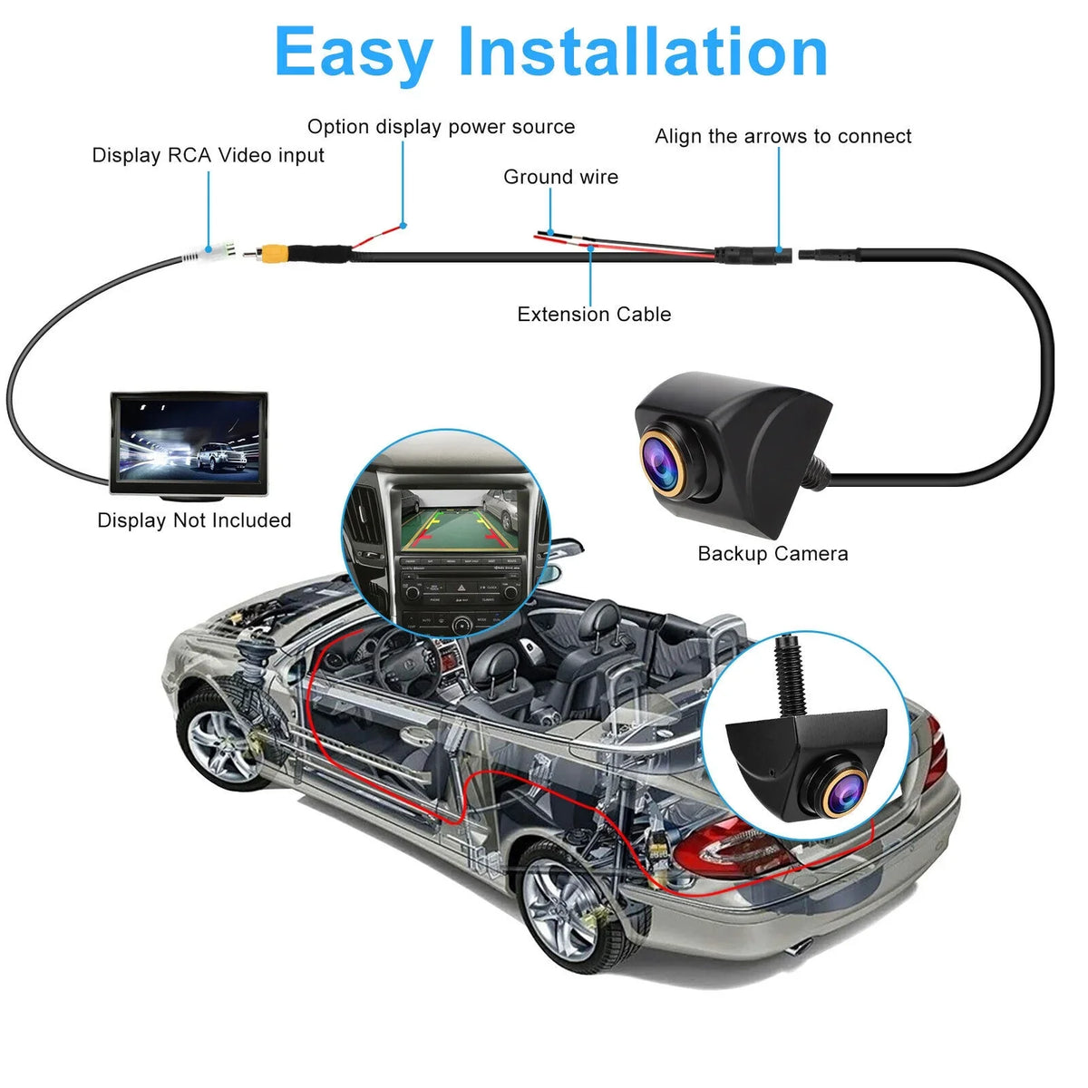 Camera 170° Cam Reverse Parking Waterproof Backup View Rear Car Adjustable 360°