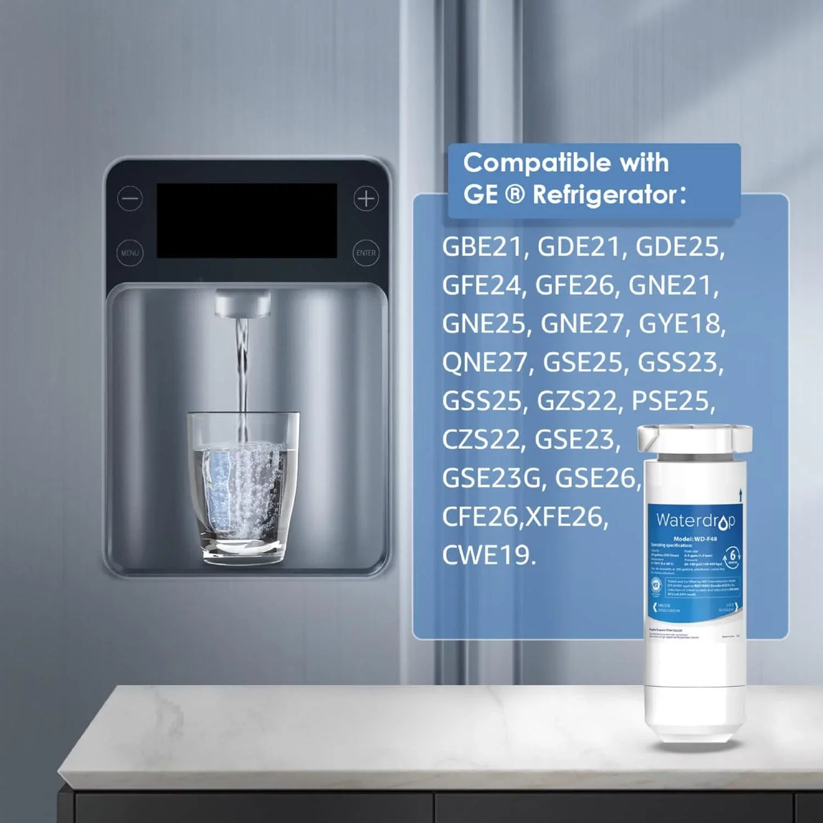 Certified XWF Water XWF 1 may Filter, (Package NSF vary) Replacement Filter for GE® Refrigerator Waterdrop