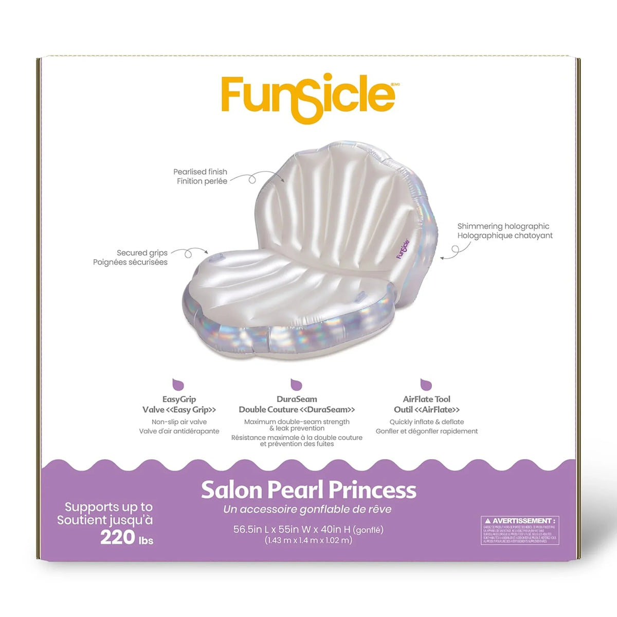 Water & & Pool Pearl Toy, Capacity - 58.5x55x40", Pearlized Water Lounge Funsicle: Float, 220 Inflatable lb Design, Holographic Princess