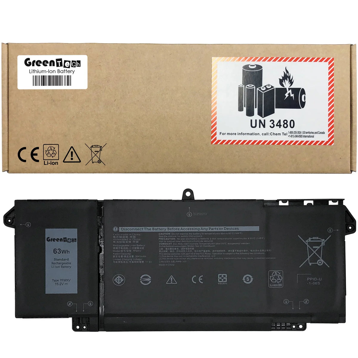 GREENTECH FOR 727CG 7420 7320 9JM71 7FMXV TN2GY BATTERY LATITUDE DELL 5320 63WHR 7520 15.2V