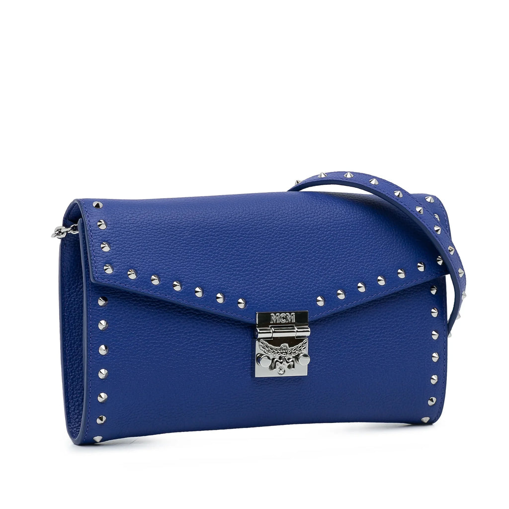 Blue Chain Wallet Crossbody Leather Studded Pre-Owned Authenticated (Good) Bag Calf Unisex Patricia MCM on