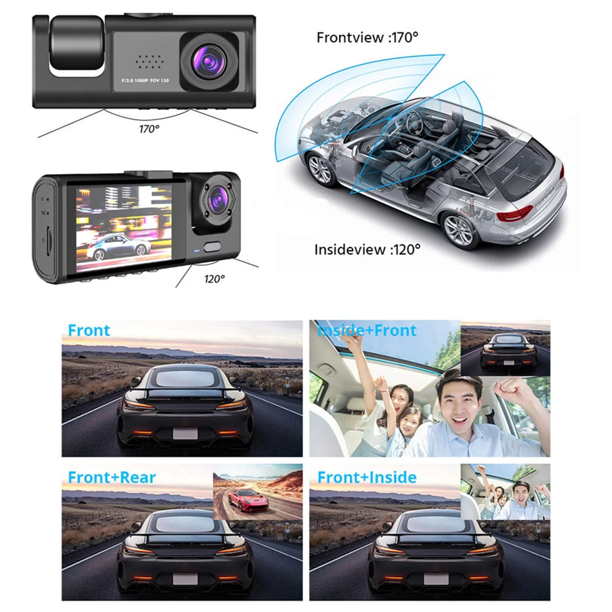 1080P+720P+480p Camcorder Auto Front Video Car Car Recorder Cameras Inside Andoer 3 Cam Mirror Safety Camera Recording Vision and Rear Rearview Dash Driving Night Recorder Car